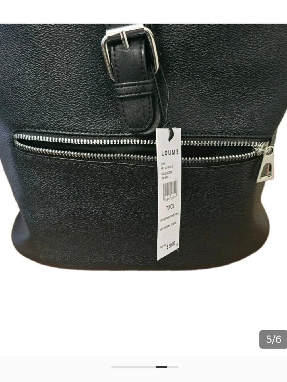 Loume Black Faux Leather Unisex Backpack